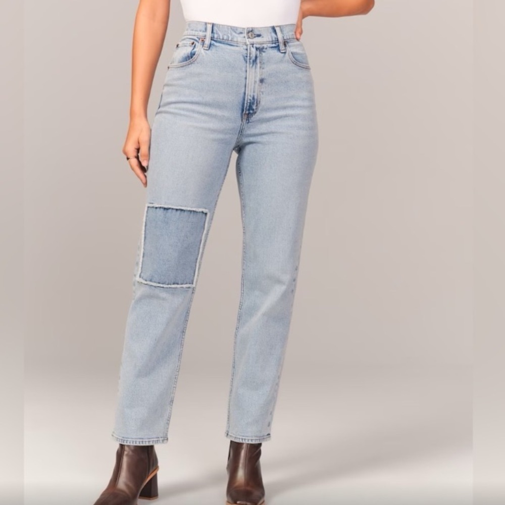 Abercrombie & Fitch Ankle Straight Jeans High Rise Patchwork Women’s 24 Short
